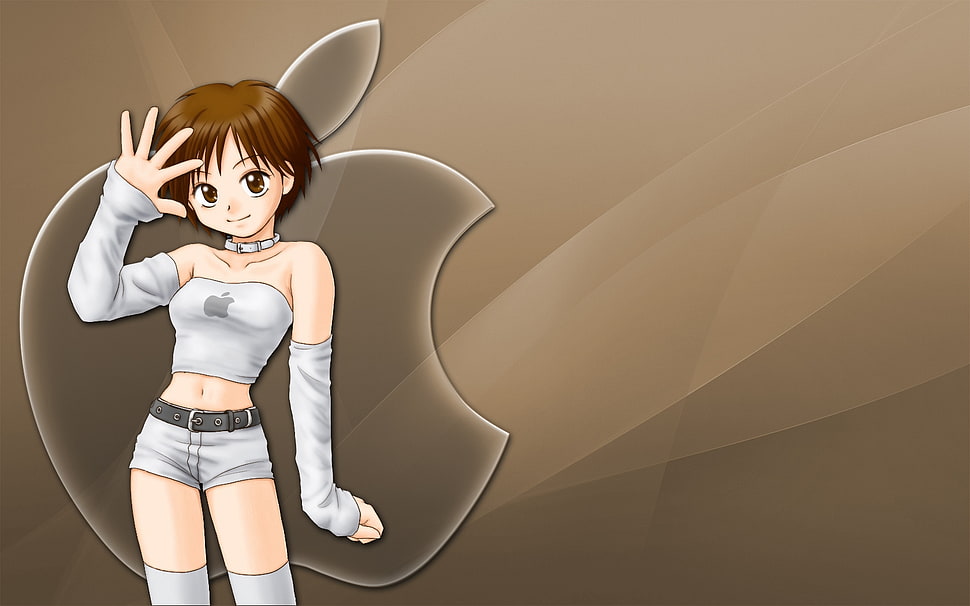 female anime character with Apple logo wallpaper HD wallpaper