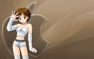 female anime character with Apple logo wallpaper
