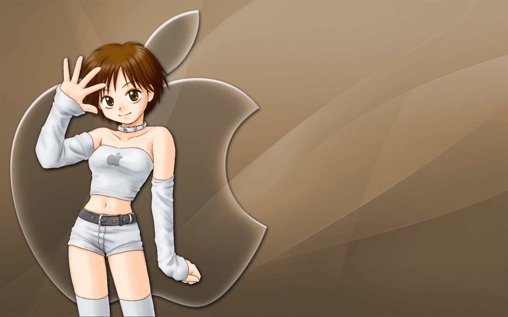 female anime character with Apple logo wallpaper