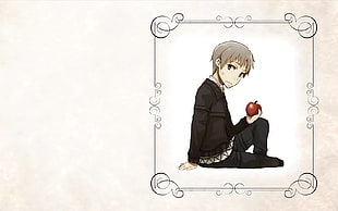 grey haired male anime character, Spice and Wolf, Lawrence Kraft, apples