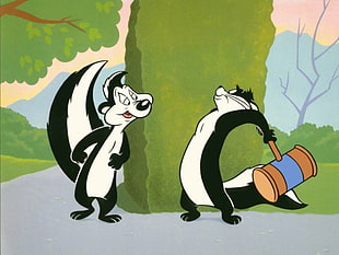 two black-and-white skunks, Pepé Le Pew, cartoon, Looney Tunes