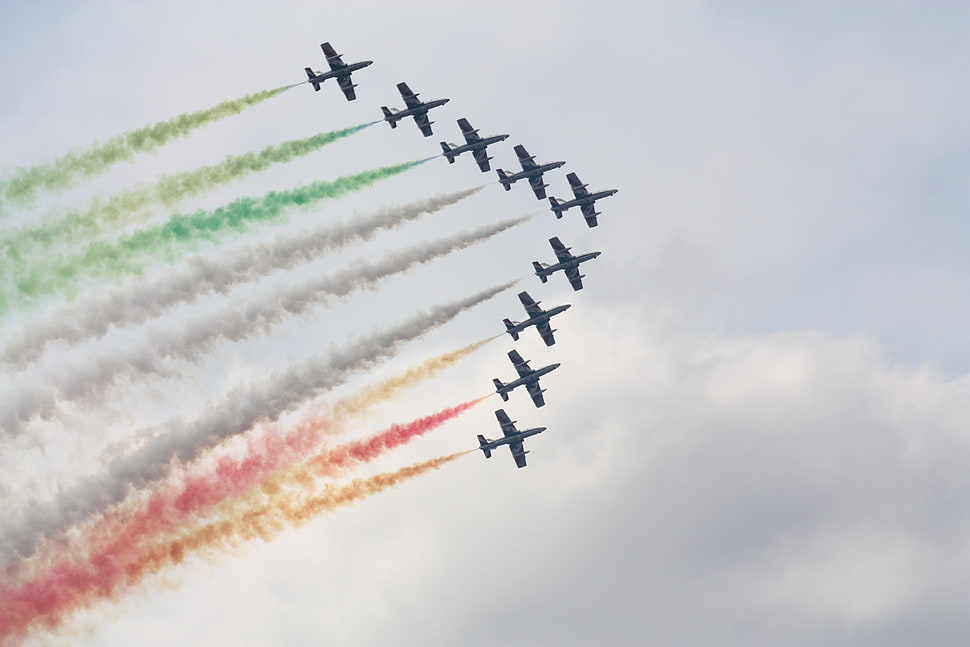 jet planes doing air show showing colored smoke HD wallpaper
