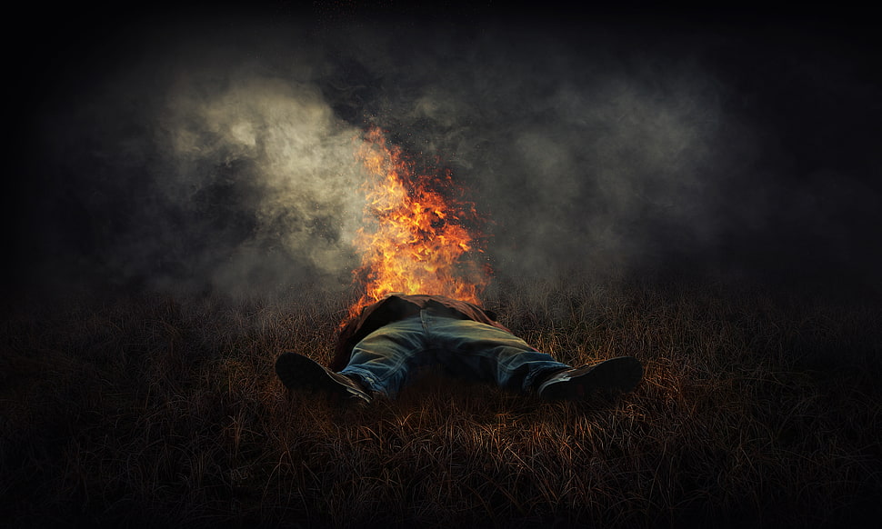 blue denim jeans, Burning, Flames, Fantasy HD wallpaper