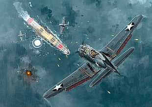 black and red airplane above ship wallpaper, World War II, McDonnell Douglas, Dauntless, Dive bomber