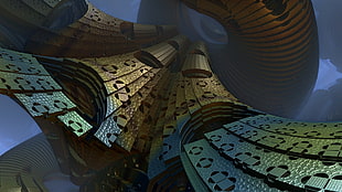 green and brown floral digital wallpaper, digital art, abstract, 3D, CGI