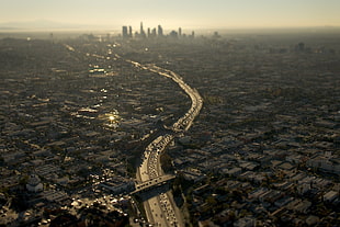 bird's eye view of city, Los Angeles, highway, road, aerial view