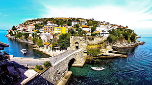 brown concrete bridge, Amasra, Bartın, Turkey, island HD wallpaper