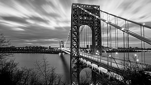 grayscale photo of bridge, bridge, monochrome