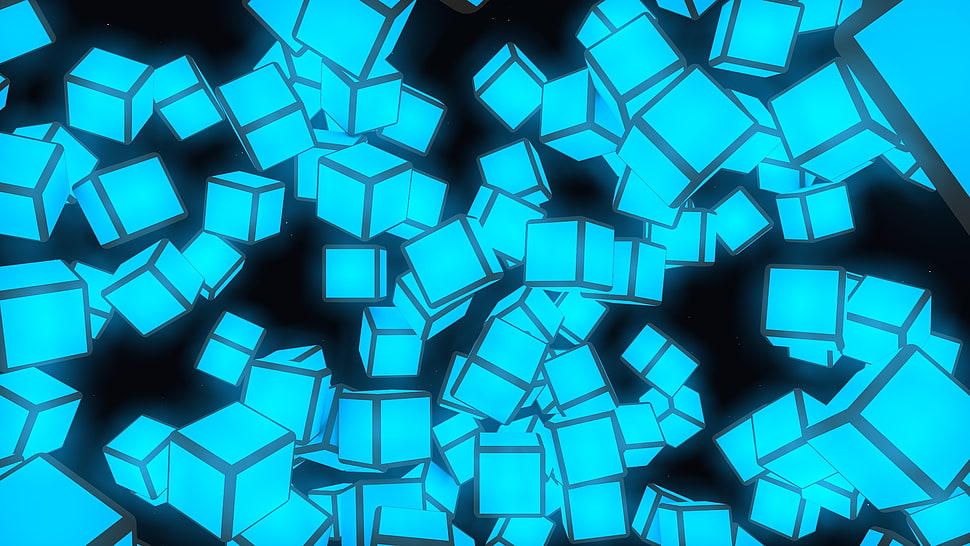 teal cube printed wallpaper, cube, minimalism, glowing, 3D HD wallpaper