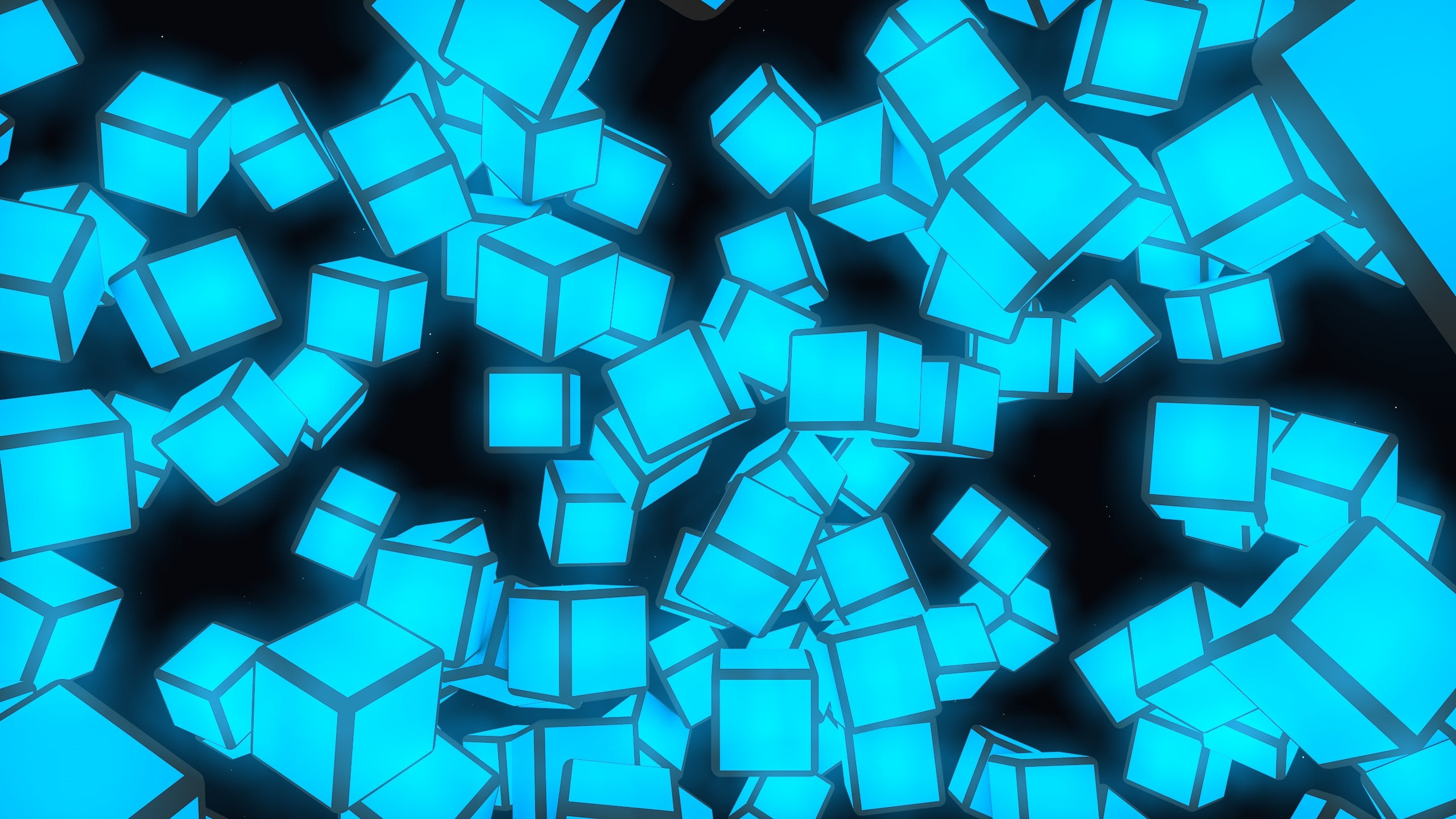 teal cube printed wallpaper, cube, minimalism, glowing, 3D