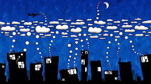 city silhouette painting, Vladstudio, artwork, clouds, building