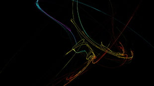 yellow, blue, and red sketch, abstract, dark, colorful, digital art HD wallpaper