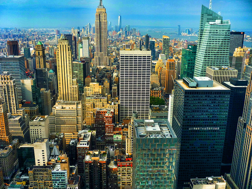 aerial view of high-rise buildings, New York City, Empire State Building, panoramas, Manhattan HD wallpaper