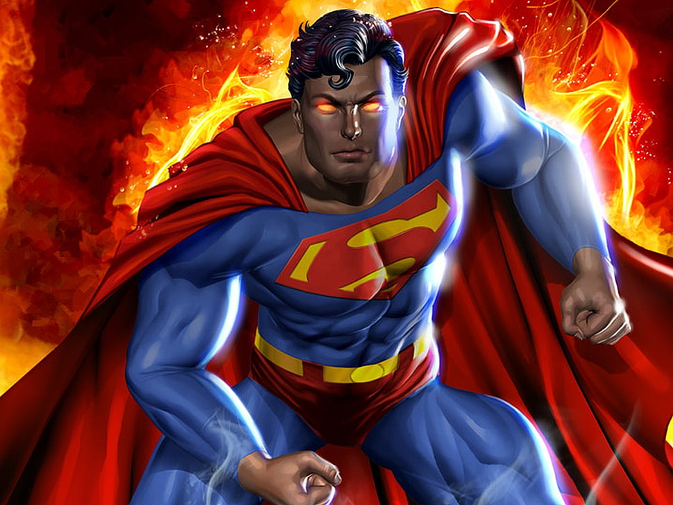 Superman with flame background digital art HD wallpaper