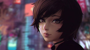 brown haired female anime character, Ilya Kuvshinov HD wallpaper
