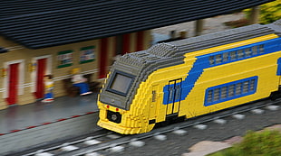 yellow and gray LEGO train toy, LEGO, toys, bricks, train