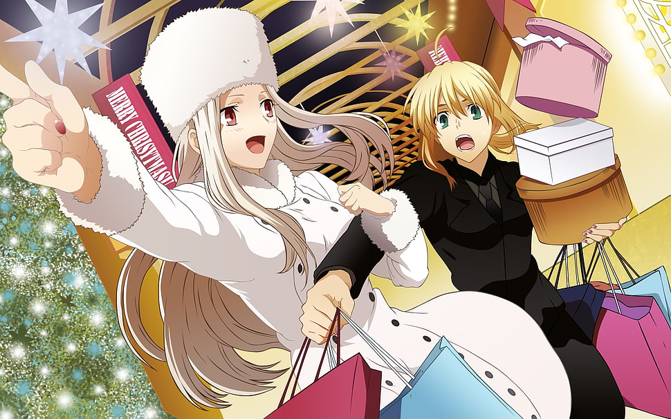 two female anime running HD wallpaper