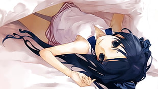 woman anime character lying on bed