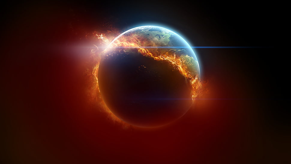 earth cover with fire HD wallpaper
