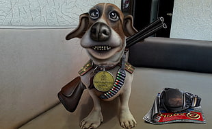 photography of dog carrying rifle illustration
