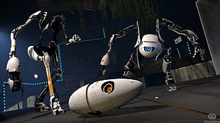 white robot illustration, video games, Portal 2