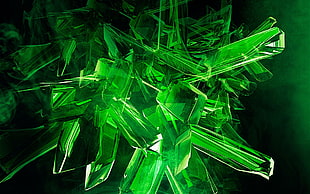 green glass stone digital wallpaper, digital art, abstract, green, crystal