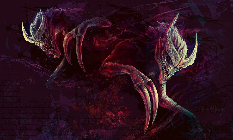two white monster illustration, digital art, creature HD wallpaper