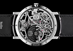 round silver chronograph watch with black leather strap, watch, luxury watches, Piaget HD wallpaper