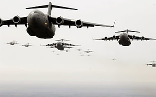 gray airplane lot, airplane, C-17 Globmaster, military, air force HD wallpaper
