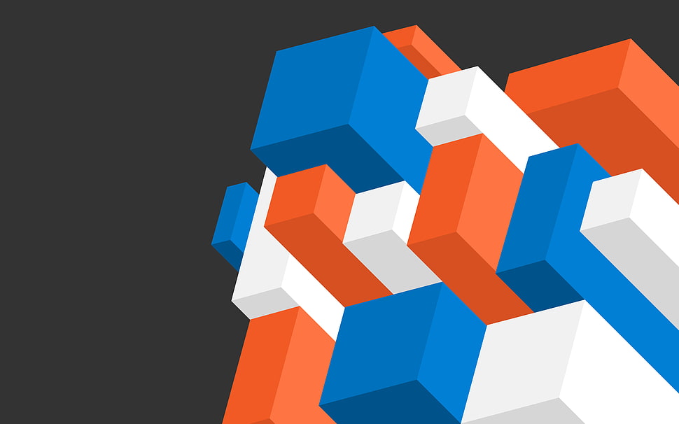 blue, white, and orange logo, artwork, abstract HD wallpaper