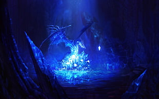 dragon illustration, Aion, dragon, blue, video games
