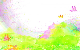 green, purple, and white butterfly digital wallpaper
