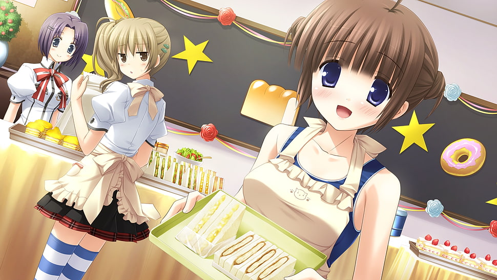 woman holding tray with cake female anime character HD wallpaper