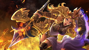 valkyrie holding spear and shield, Smite, Athena HD wallpaper