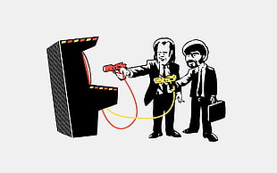 two people playing on arcade machine illustration, Pulp Fiction, humor, movies, cartoon