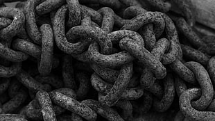 gray link chain, monochrome, chains, metal, old