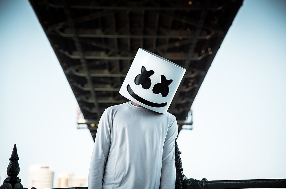 men's white long-sleeved top, men, Marshmello  HD wallpaper