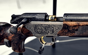 brass-colored, grey, and black bolt-action rifle, gun, Bolt action rifle, Blaser HD wallpaper