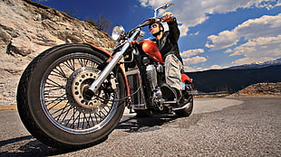 red and black cruiser motorcycle, motorcycle, men, vehicle