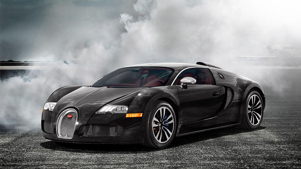 black Bugatti Veyron coupe, car, Bugatti HD wallpaper