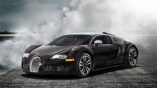 black Bugatti Veyron coupe, car, Bugatti