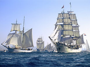 white clipper ships, sailing ship HD wallpaper