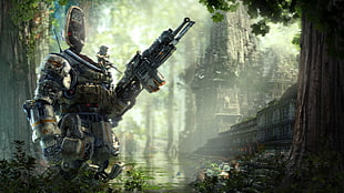 robot with rifle graphics art