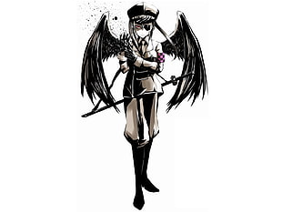 person with black wing anime character illustration