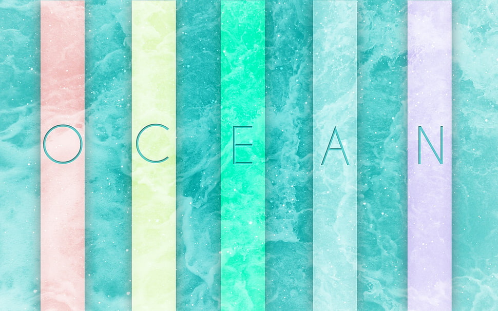 ocean collage artwork, typography, digital art, colorful, green HD wallpaper