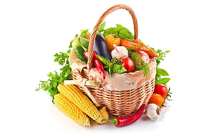 assorted vegetables in wicker basket HD wallpaper