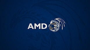 AMD logo illustration, AMD, blue, dragon