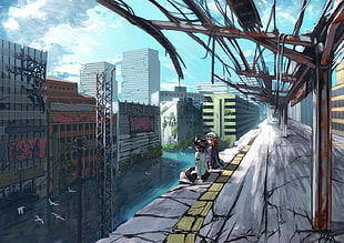 anime character illustration, anime, city, landscape, Touhou