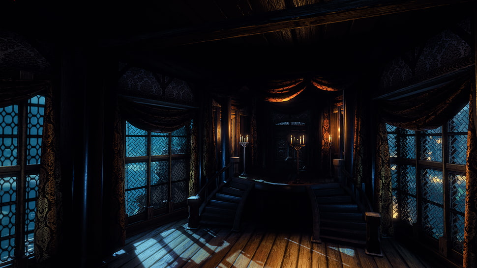 brown curtains, The Witcher 3: Wild Hunt, The Witcher, night, house HD wallpaper