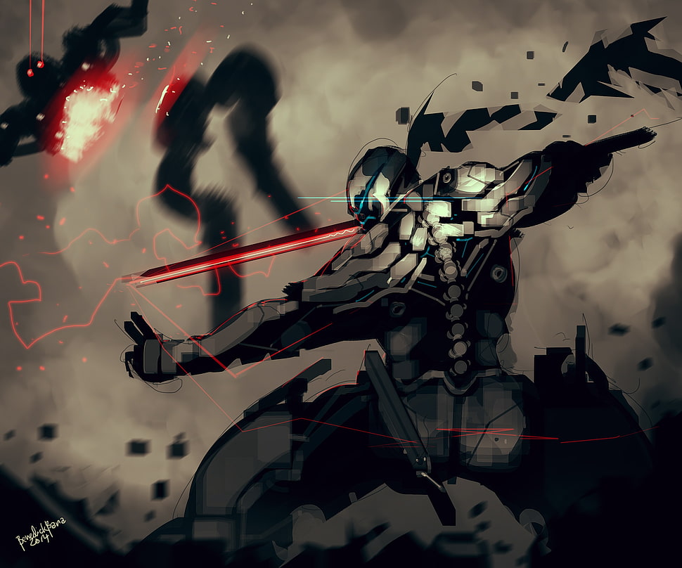 droid holding sword wallpaper, ninjas, red, sword, robot HD wallpaper